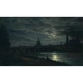 thumbnail image 2 of Johan Christian Dahl 14x10 Black Ornate Wood Framed Double Matted Museum Art Print Titled: View of Dresden by Moonlight, 2 of 5