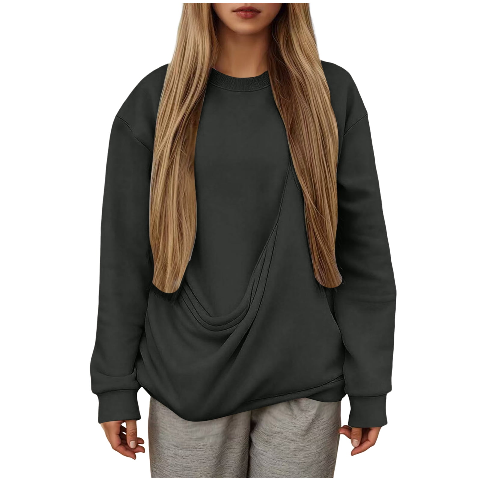 GEWSEY Hoodies for Women Oversized Drawstring Sweatshirt Kangaroo Pouch Casual Fleece Pullover Pet Carrier Trendy Tops (Dark Gray 3XL)