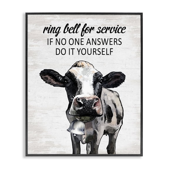 Stupell Industries Laundry Service Cow Quotes and Sayings Painting Black Framed Art Print Wall Art, 11 x 14