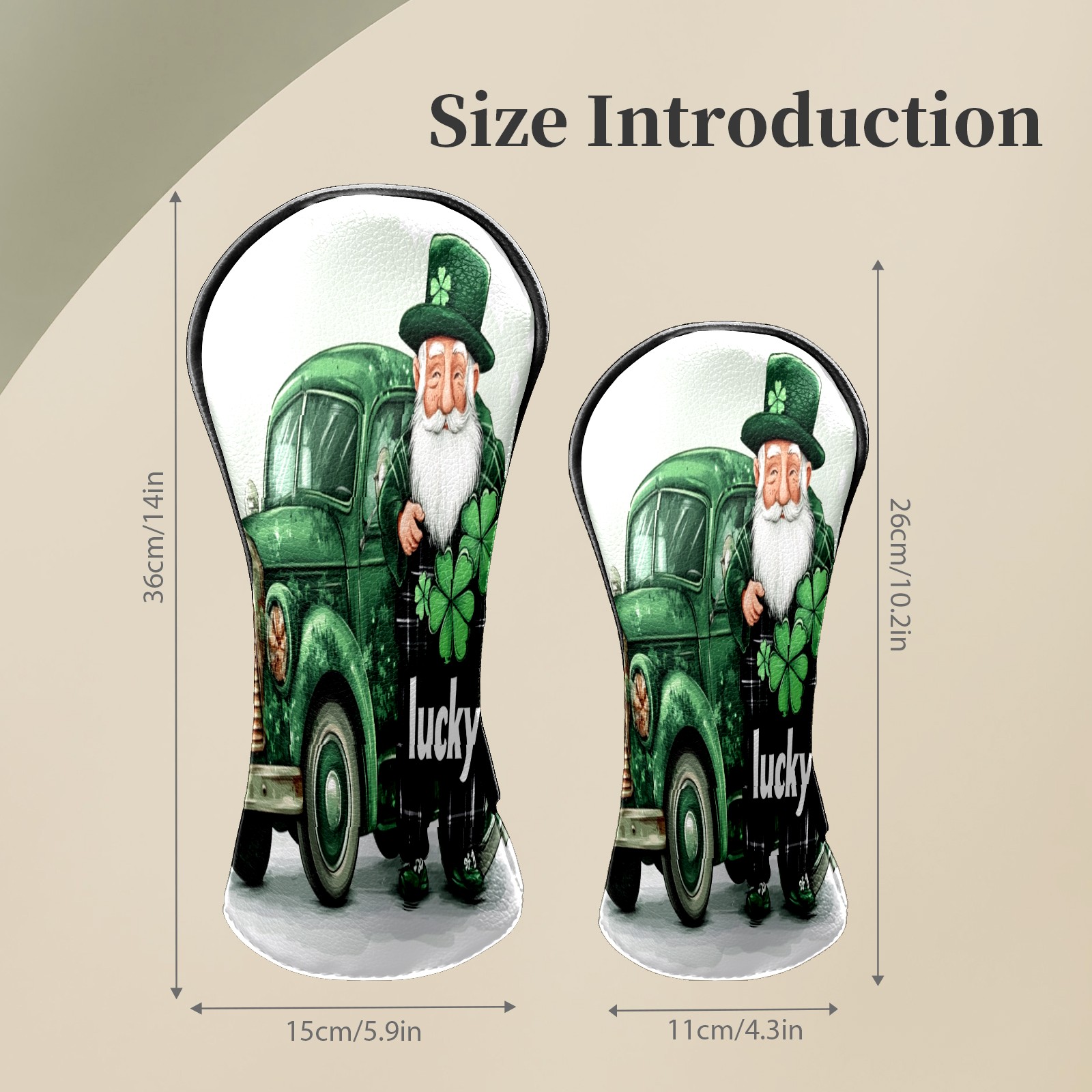 Golf Club Head Covers Lucky Leprechaun Truck Waterproof Leather Golf Head Covers for Men Women Driver Head Cover Fairway Headcover for Golf Lovers