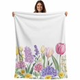 thumbnail image 2 of Flannel Fleece Throw Blanket Country Flower Green Plant Lightweight Soft Plush Blankets,Summer Blossom Flower on White Cozy Warm Throw Blanket for Couch Sofa Bed Car Office All Season Use 60x80in, 2 of 9