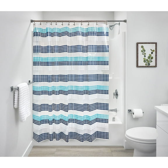 iDesign Waterproof PEVA Shower Curtain, Zoey Stripe, White and Blue