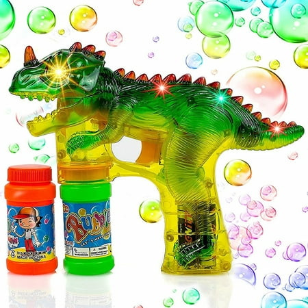Toysery Dinosaur Bubble Shooter Gun Light Up Bubbles Blower with LED Flashing Lights and Sounds Dinosaur Toys for Kids, Boys and Girls.3 AA Batteries (Best Bubble Gum Blower)