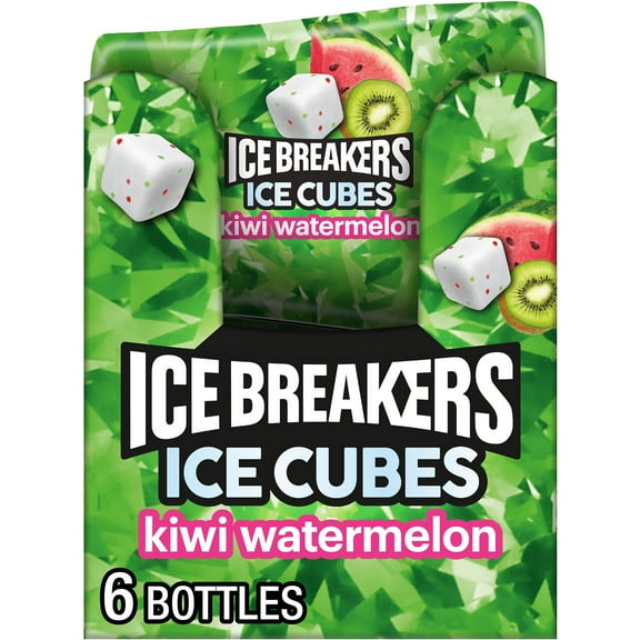 Ice Breakers Ice Cubes Kiwi Watermelon Sugar Free Chewing Gum, Bottles 3.24 oz, 6 Count, 40 Pieces