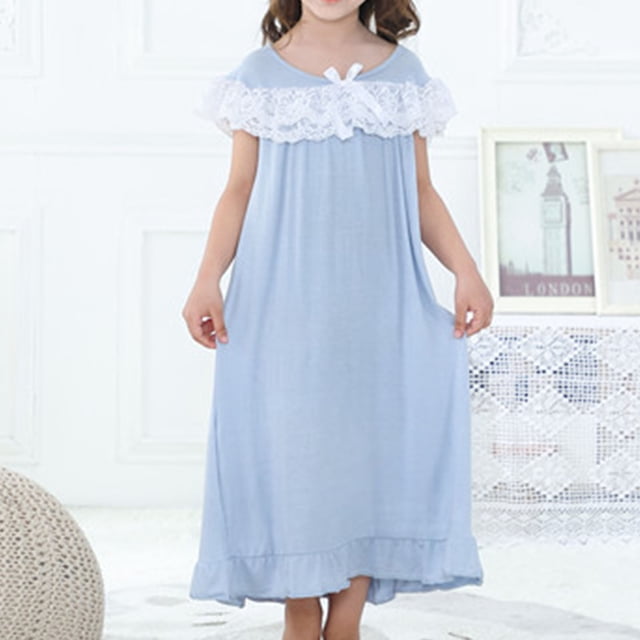Vêtements de Nuit & Robes pour Filles Petites & Grandes Filles Robe de Pyjama Longue à Épaules et Col Rond en Dentelle pour un Confort Nocturne Confortable
