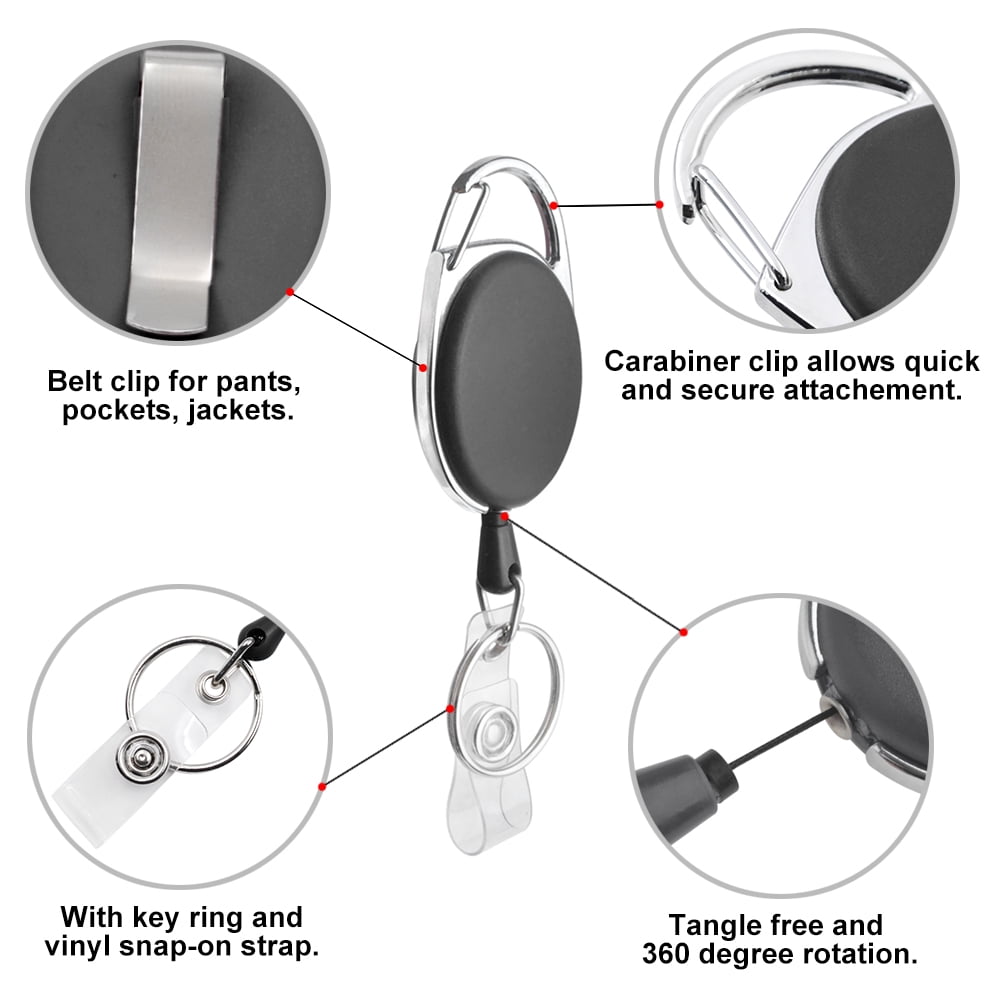 GOGO 14 Pack Retractable ID Badge Holders, Carabiner Badge Reel with Belt Clip & Key Ring-Blue