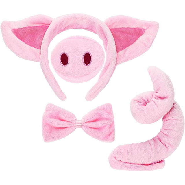 Conjunto de disfraz de cerdo, orejas de cerdo, nariz, cola y pajarita, accesorios de disfraces de cerdo rosa para niños Rojo Verde