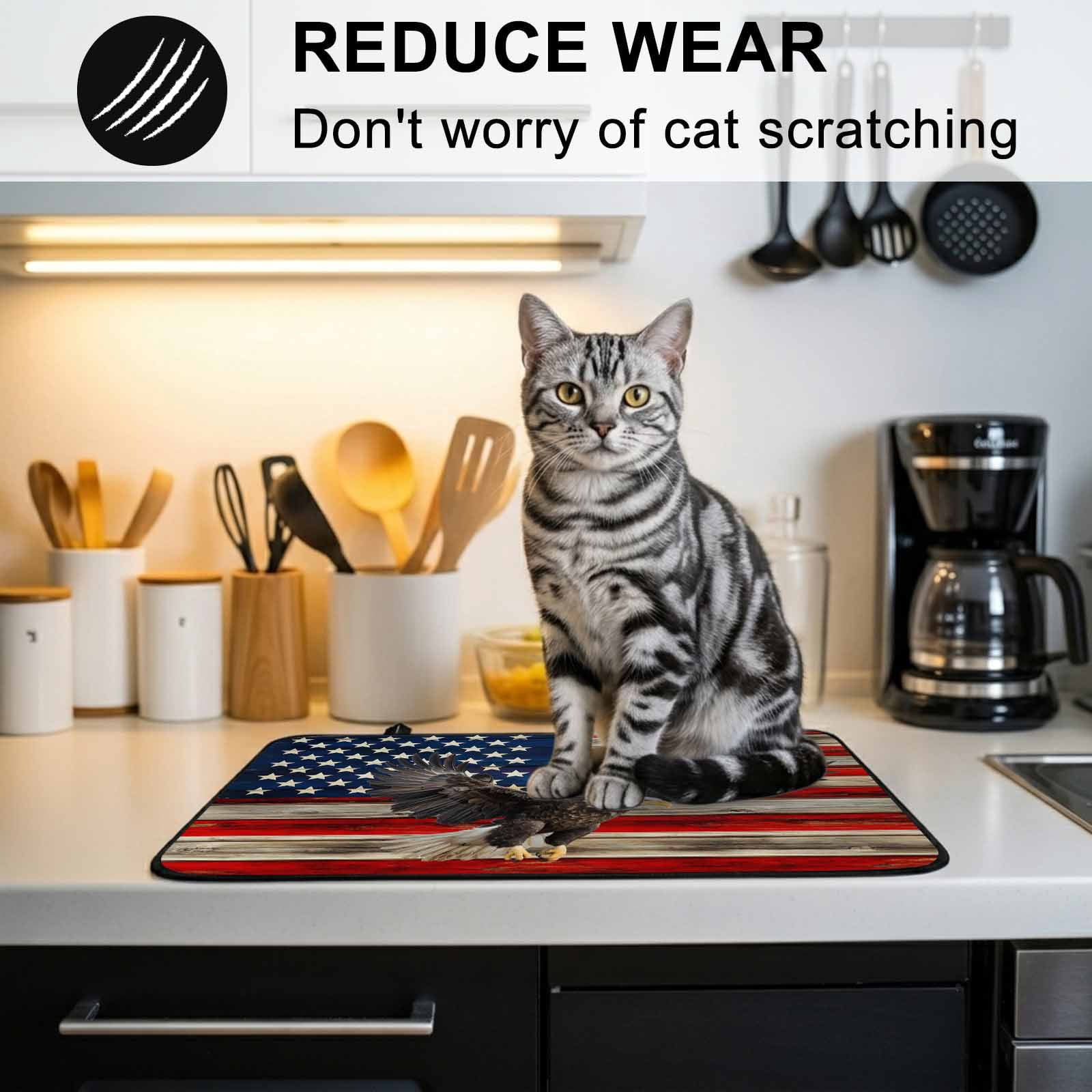 American Flag Stove Top Cover for Electric Stove, Heat-proof & Non Slip Glass Top Stove Cover Protector, Eagle Blue Red USA Flag Retro Kitchen Flat Cooktop Rubber Mat 24x21 Inches