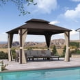 thumbnail image 2 of PURPLE LEAF 10’ X 12’ Outdoor Patio Hardtop Gazebo Metal Frame Galvanized Steel Double Roof with Curtains and Nettings for Backyard Desk Bronze, 2 of 10