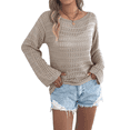 thumbnail image 3 of Suéter Holgado Informal de Larga con Crochet para Mujer, Top de Punto Calado. Caqui XL, 3 of 10