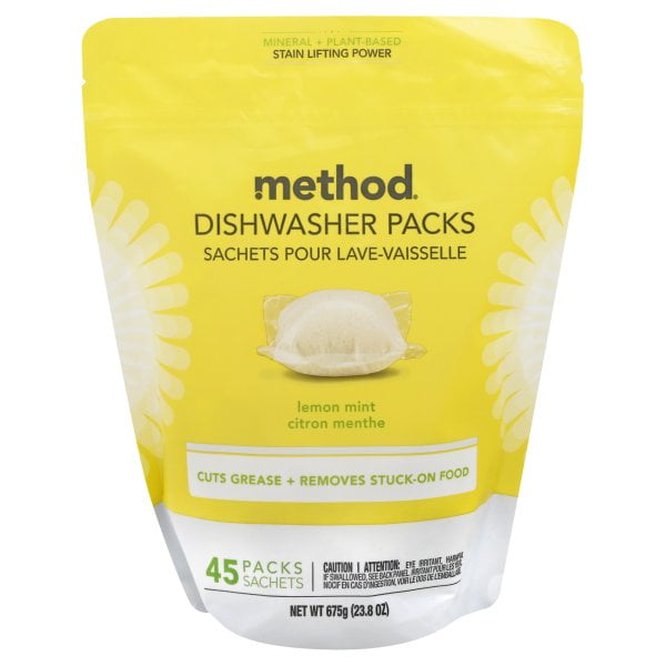 Method Power Dish Dishwasher Detergent Packs, Lemon Mint, 45 count
