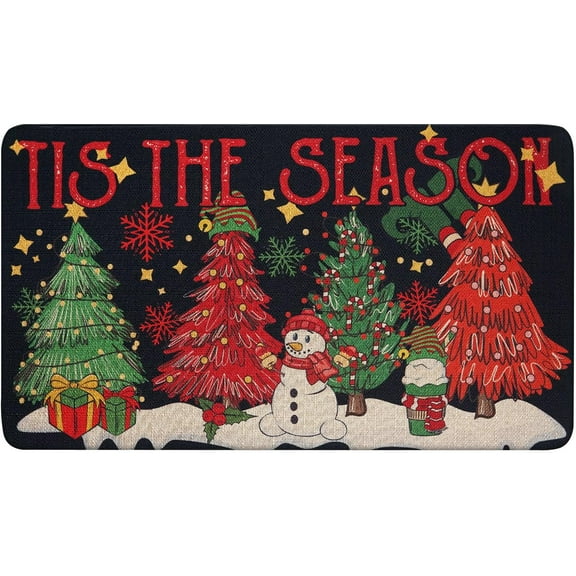 Christmas Doormat, “Merry Christmas” Snowman Design, Festive Winter Scene with Snowflakes, Non - Slip, Perfect Christmas Door Mat for Entryway, Holiday Decor Adds Xmas Vibes 17x30 Inch
