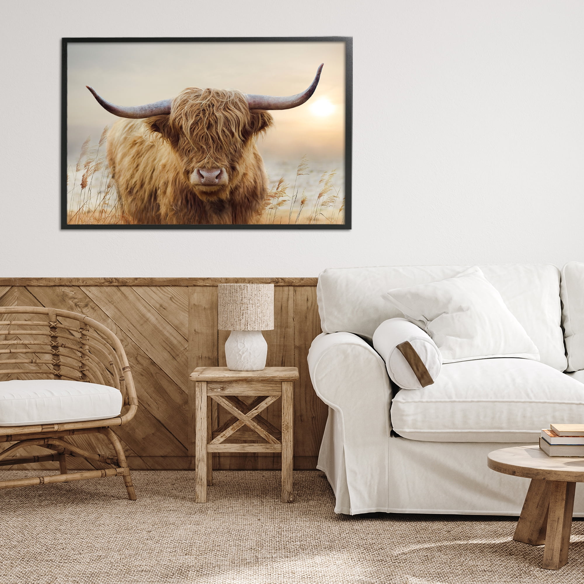 Stupell Industries Highland Cow & Warm Sunset Black Framed Giclee Art, design by CAD Designs