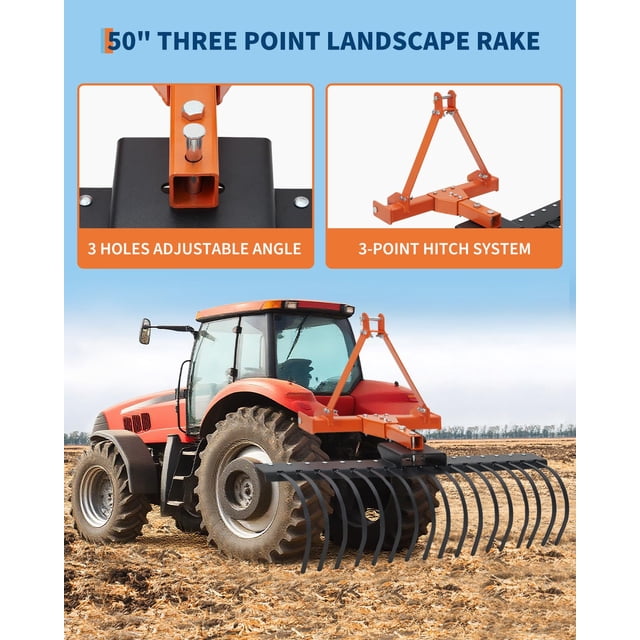 Kojooin 3 Point Landscape Rack for Category 0 and Cat 1 Tractors, Heavy Duty Steel Rack with Spring Tines