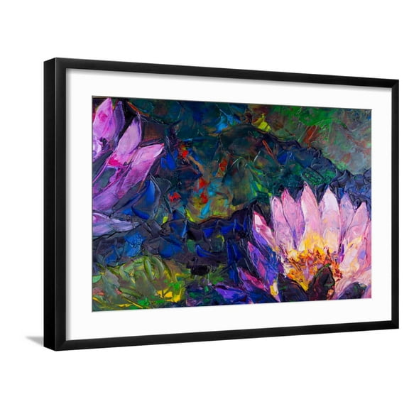 Art.com Oil Painting of Beautiful Lotus Flower Art Print by jannoon028, Black Frame Wall Art, 29" x 21"