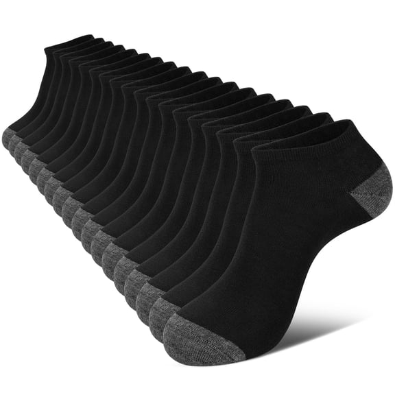 Loritta 18 Pairs Mens Ankle Socks Size 6-12, Low Cut Men's Socks Value Pack Breathable Black