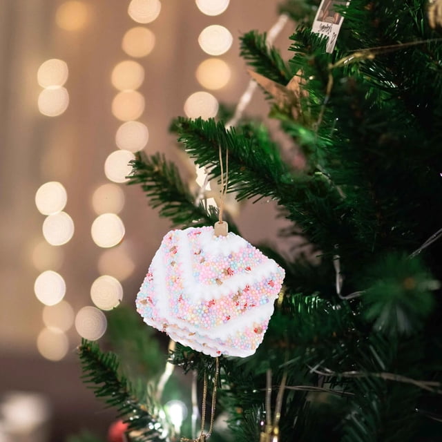 Adorno colgante de macaron con árbol de Navidad | Textura de grano espuma • Blanco verde multicolor • Pack de 2 | Decoración navideña caprichosa • Ligera, fácil de colgar | Decoración de ambiente