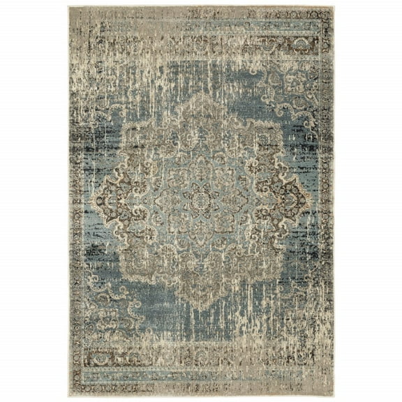 4â€™x6â€™ Blue and Ivory Medallion Area Rug