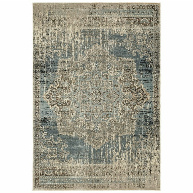 homeroots home decor 388931 2’x3’ Blue and Ivory Medallion Scatter Rug