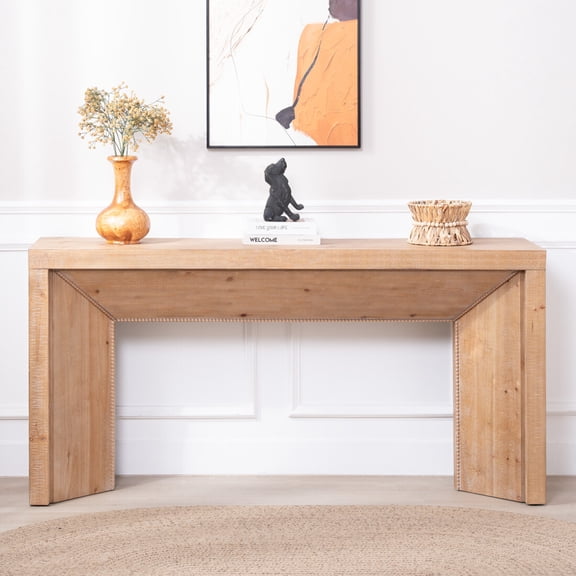 62 Inch Modern Rustic Console Table Solid Look Engineered Wood Entryway Table with Spacious Top for Narrow Spaces Minimalist Farmhouse Decor