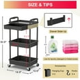 thumbnail image 3 of Yeabett 3 Tier Rolling Utility Cart Organizer with Removable Drawer, Mobile Storage Carts with 2 Lockable Wheels for Bathroom, Kitchen, Snack, Craft, Makeup, Baby Essentials, Black, 3 of 8