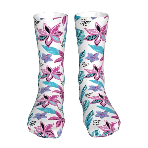 Xecao Hawaiian Style Print Fashion No Heel Casual Crew Socks Cushioned Breathable for Men Women - Moisture wicking,Not easy to fade Suitable for daily