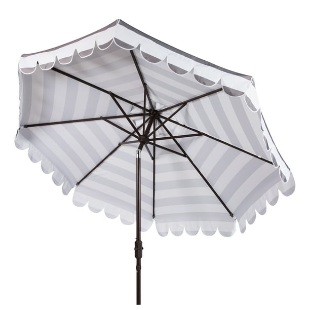 Safavieh Maui 9 Market Crank Striped Tilt Patio Umbrella Grey White Walmart Com Walmart Com