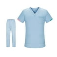 thumbnail image 4 of Conjunto de uniforme para enfermería, trajes de trabajo, Top de enfermera, pantalones con escote en V, ropa de trabajo de manga corta para el cuidado azul claro, 4 of 8