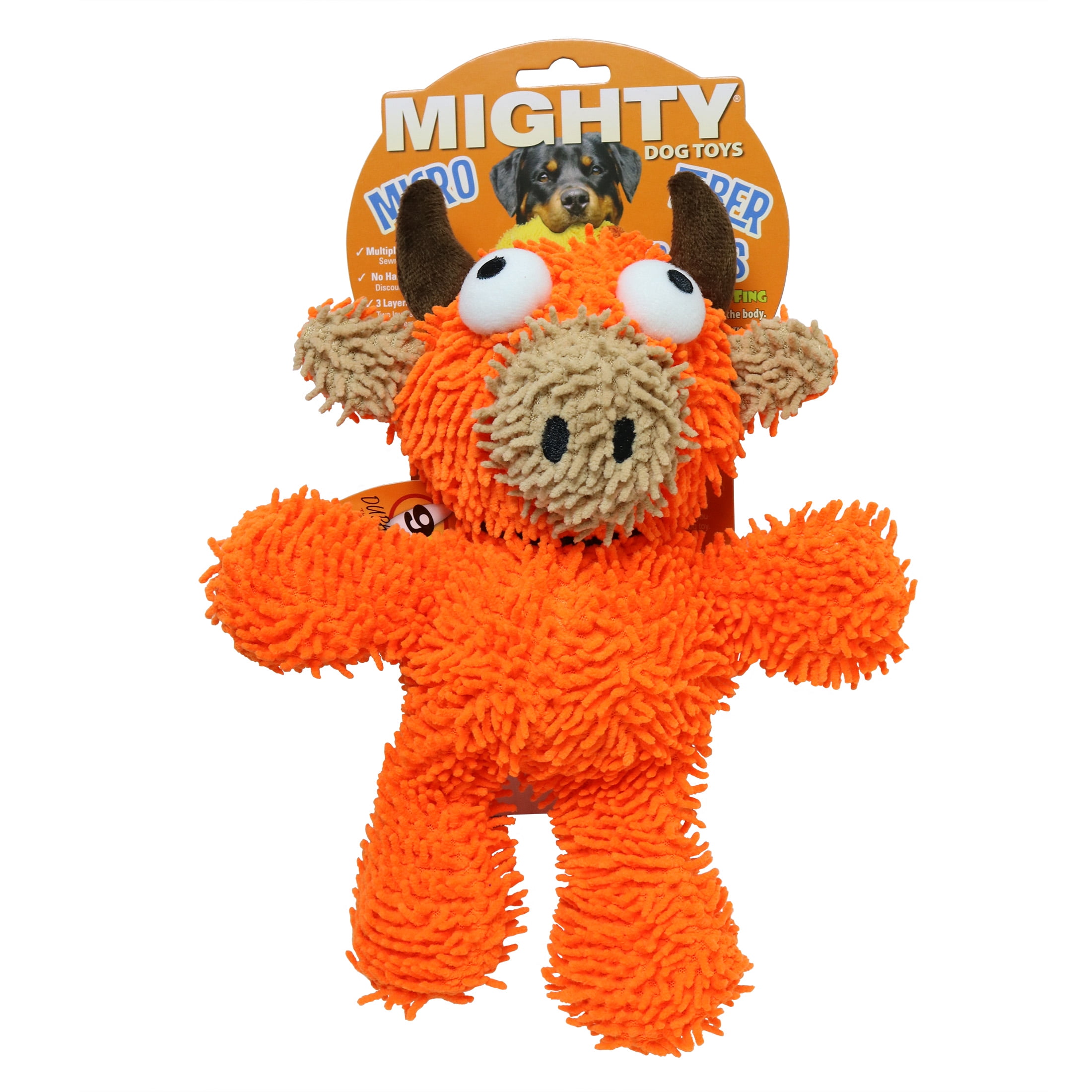 Mighty Microfiber Ball Med Bull Orange Durable Plush Squeaky Dog Toy