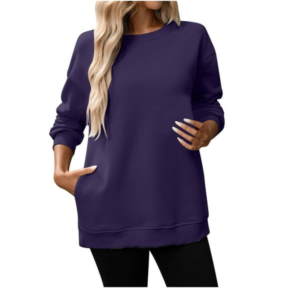 yardsong Womens Oversized Crew Neck Sweatshirts Solid Color Casual Round Neck Pullover Tops Loose Fit Fleece Fall Clothes 2025 Purple,L