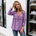 thumbnail image 5 of longantii Boho Tops For Women Vintage V Neck Long Sleeve Shirts Frayed Raw Hem Gauze Blouses Relaxed Empire Waist Beach Vacation Outfit Purple XL, 5 of 6