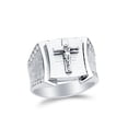 thumbnail image 1 of Mens 925 Sterling Silver CZ Cubic Zirconia Religious Crucifix Cross Embossed Ring , Size 10, 1 of 2