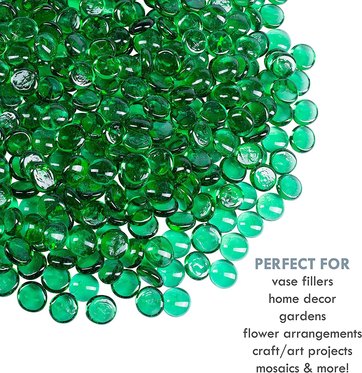 Galashield Green Flat Glass Marbles for Vases Glass Gems Beads Pebbles Vase Filler 5 LBS, Approx. 450 PCS - image 3 of 6