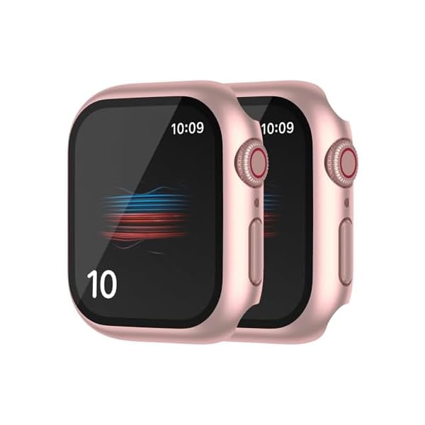 wonima44 2 Pack Hard PC Case with Button for Apple Watch Series 4 5 6 SE 44mm Tempered Glass Screen Protector Case, Full Coverage Shockproof Matte Iwatch Bumper Cover (Rose Gold+Rose Gold, 44mm)