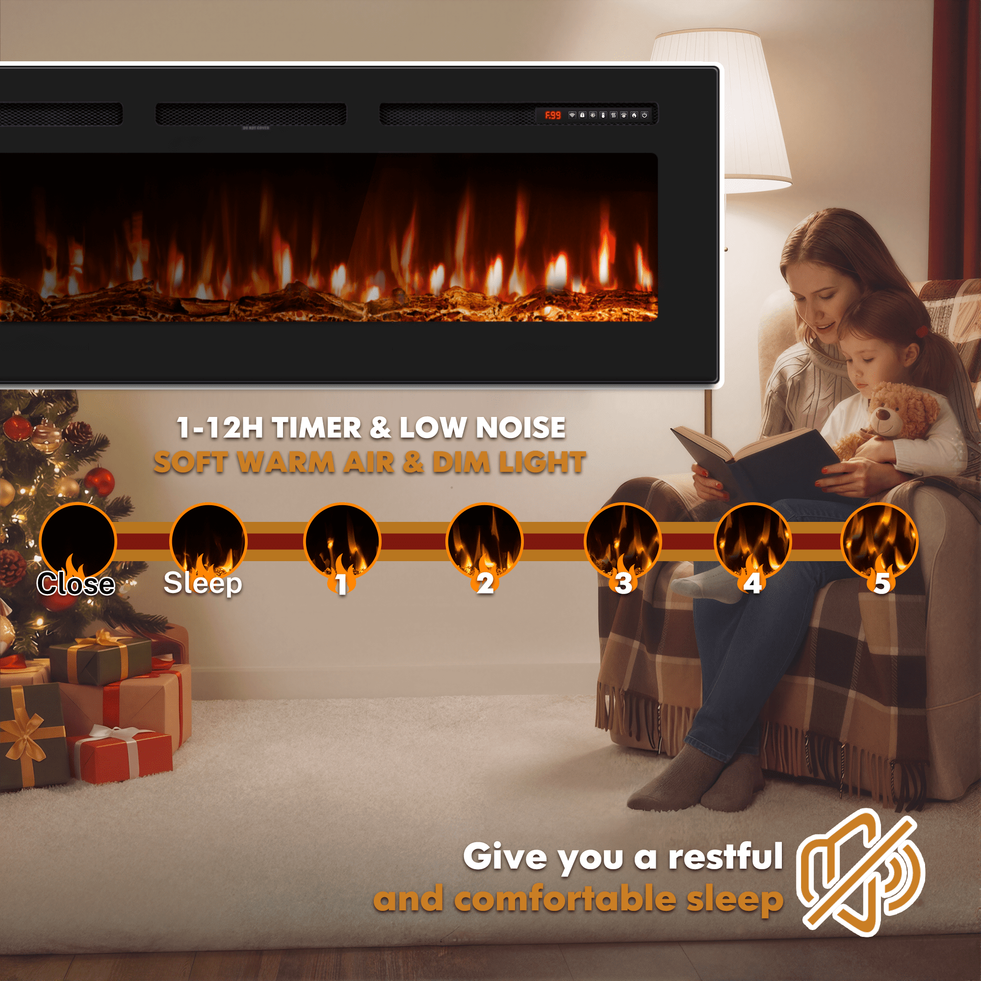 UrbanSync 60" Electric Fireplace WiFi, Freestanding/Inserts/Wall Mounted Fireplace Heater with Alexa, App/Voice Control, 12 Flame Colors, Timer, Log and Crystal