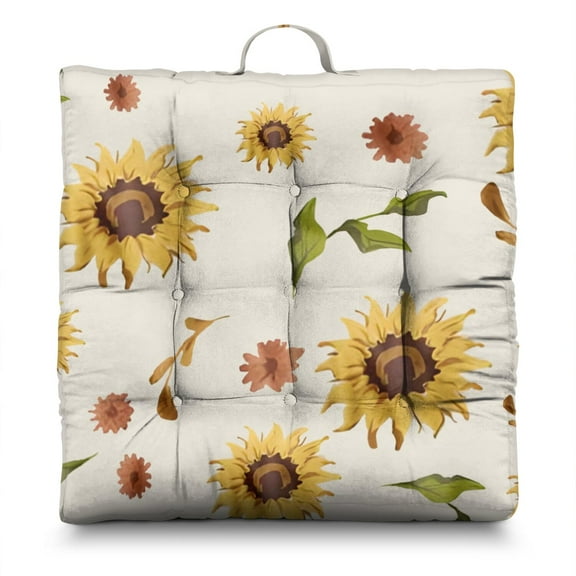 Sunflower Print Floor Pillow – 22 Inch Large Square Cushion, Country Chic Design, Soft for Meditation & Balcony