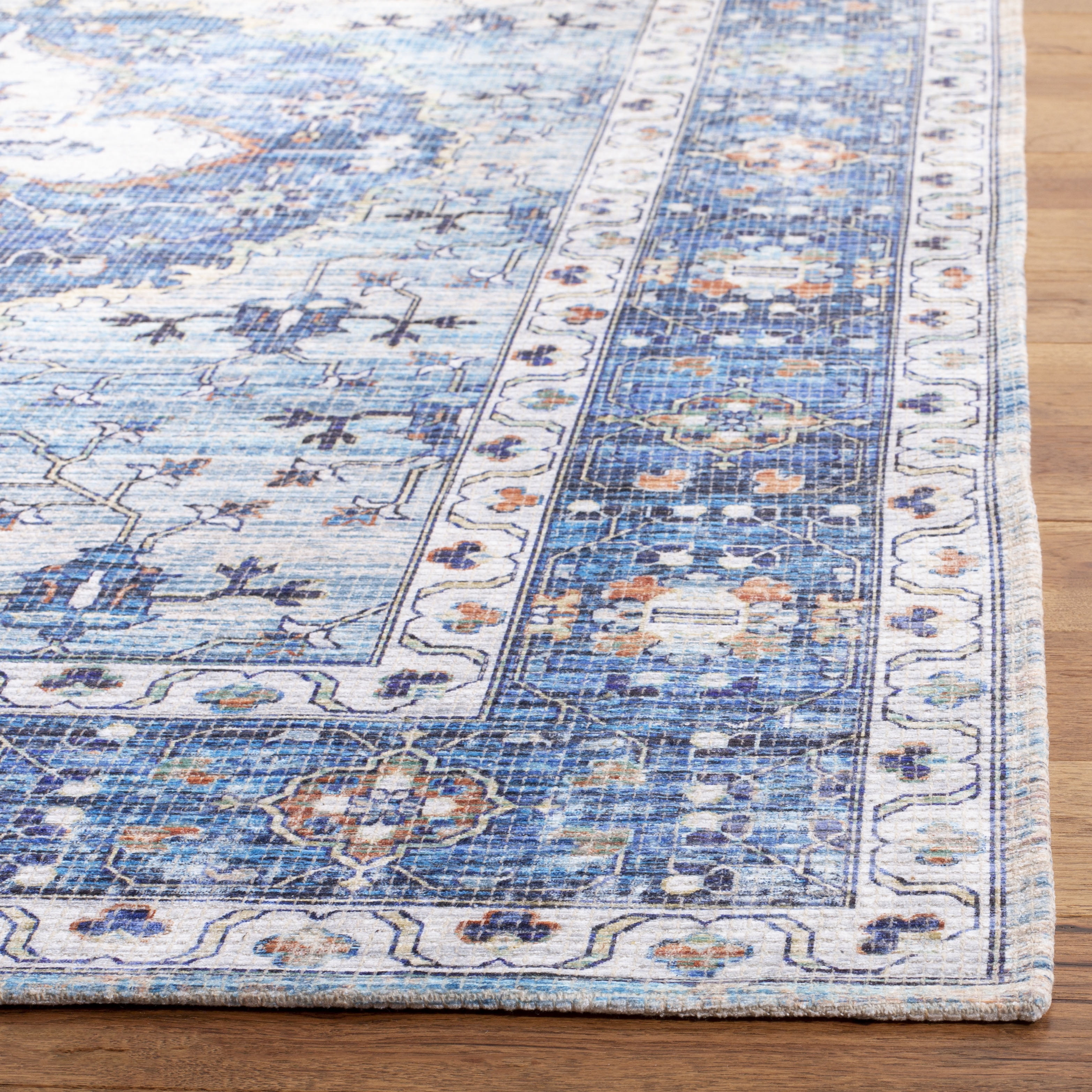 SAFAVIEH Saffron Spots Floral Bordered Area Rug, Blue/Ivory, 5' x 8'