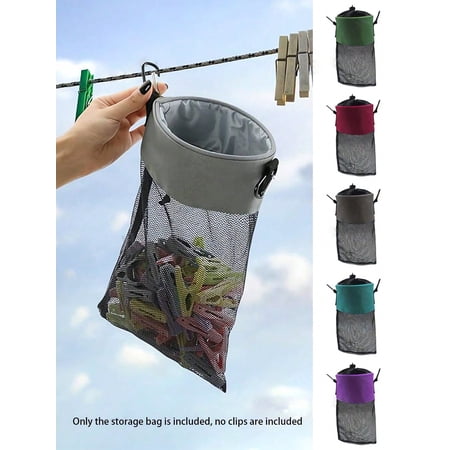 Mesh Clothespin Bag With Hook For Hanging Clothes Drawstring Closure Wide Mouth Clothespins For Clothesline Canvas Hanging Storage Bag Purple (wear-resistant Upgraded)
