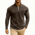 thumbnail image 4 of Men's Fashion Solid Color Retro Casual Washed Quarter Zipper Pocket Long Sleeve T-Shirt, Polo Style Top for Daily Wear, Casual Outings and Weekend Style,Coffee,M, 4 of 5