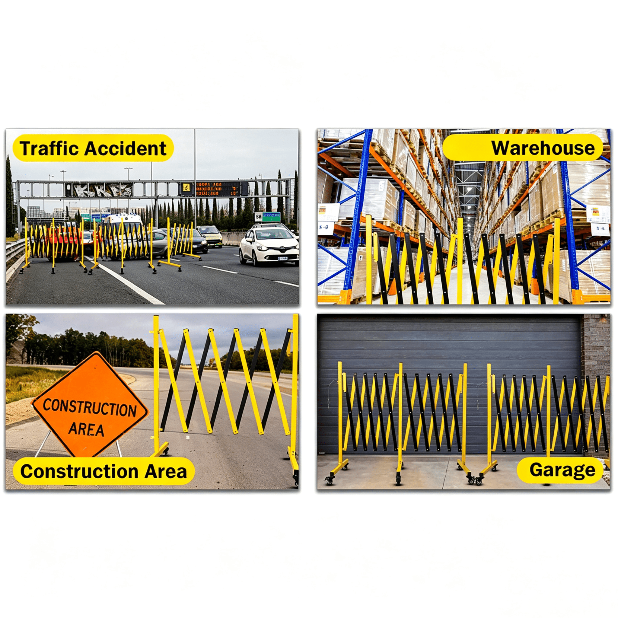 Metal Expandable Barricade, 11 Feet Retractable Fence Outdoor, Mobile Safety Barrier Gate, Easily Assembled Expanding Gate with Casters, Collapsible Accordion Barricade Gate