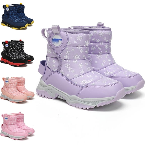 Afuyipoi Kids' Snowflake Print Winter Snow Boots Warm Fleece Lined Outdoor Active Sport Boots Size 9.5 Little Kid - 3 Big Kid Dark Blue Size 13 Little Kids