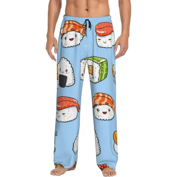 Logiee Kawaii Sushi Print Pajama Pants for Men,Men’s Pajama Bottoms,Mens PJ Pants with Pockets & Button Fly-Small