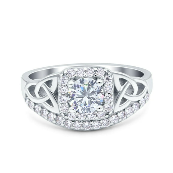 Simulated Cubic Zirconia Size-5 Celtic Art Deco Wedding Bridal Engagement Ring 925 Sterling Silver