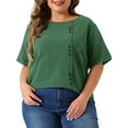 thumbnail image 2 of DARING DIVA Women's Plus Crew Neck Cotton Linen Blouse 4X Army Green, 2 of 6