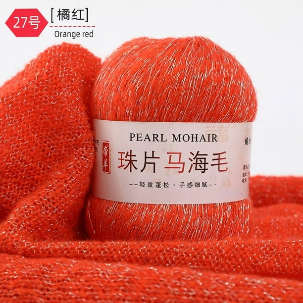 Zhuge Hilo de mohair fino de 50 g con lentejuelas para tejer a ganchillo, hilo de lana de encaje suave y esponjoso, hilo de cuentas para suéteres, chal, color naranja