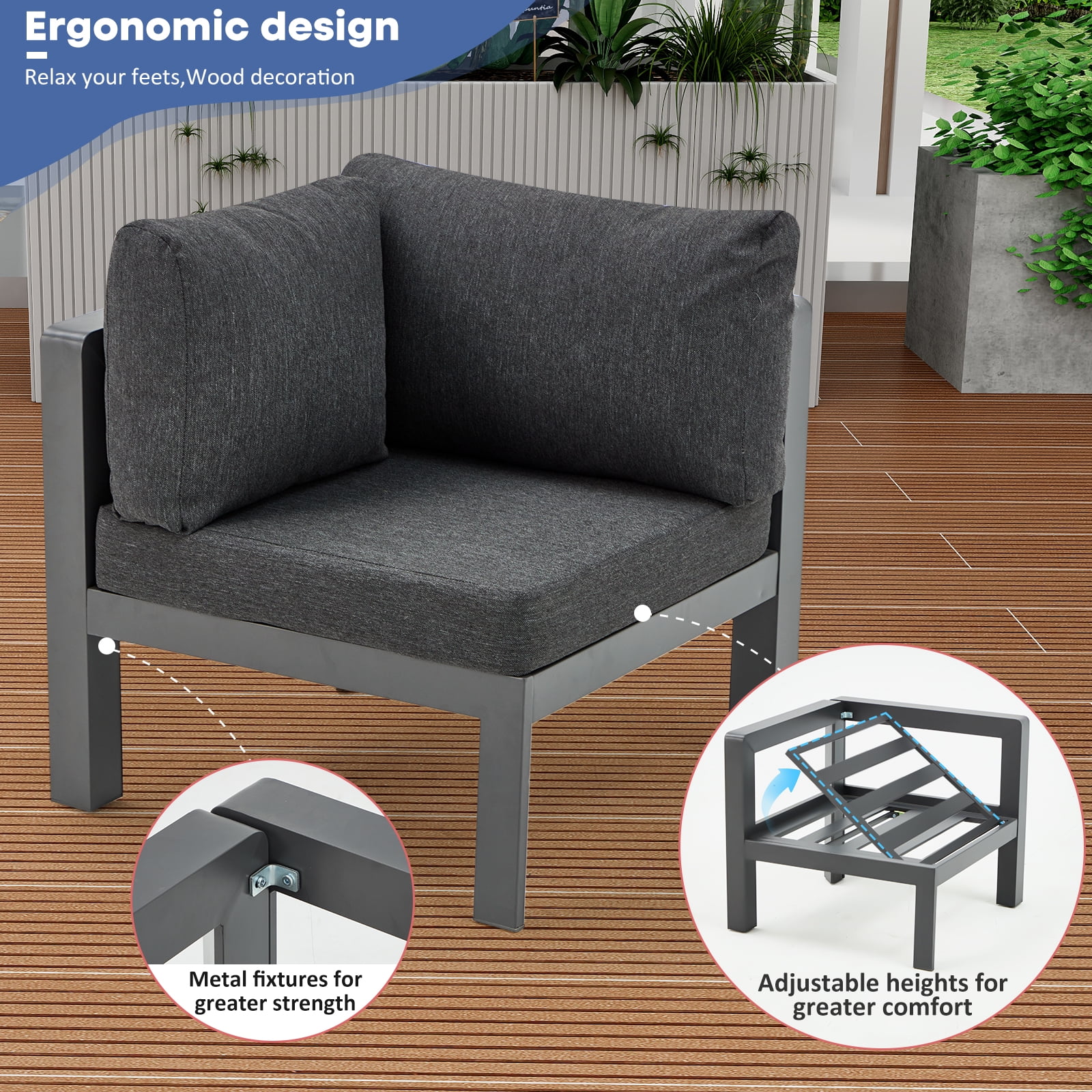 Suvivityse 7-Pcs Aluminum Patio Furniture Set Adjustable Corner Sofa with coffee table Outdoor Luxury Conversation Sofa Set