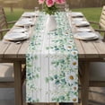 thumbnail image 4 of Green Eucalyptus Leaves Table Runner - 70 Inch Long Daisy Summer Botanical Wooden Cotton and Linen Blended Dress Scarves Farmhouse Table Runner for Kitchen Dining, Coffee Table, 13" x 70", 4 of 8