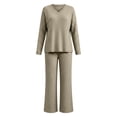 thumbnail image 6 of Maqroz Two Piece Outfits for Women Long Sleeve V Neck Ribbed Knit Pullover Sweaters Wide Leg Trousers Casual Fall Loungewear Matching Suits Dressy Streetwear, 6 of 7