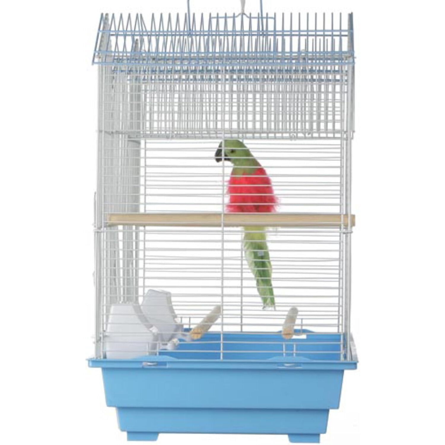 HomeStock Renaissance Rhapsody Triple Roof Bird Cage with Elegant Multi-Tiered Design, Durable Construction, Spacious Interior-Color:Blue