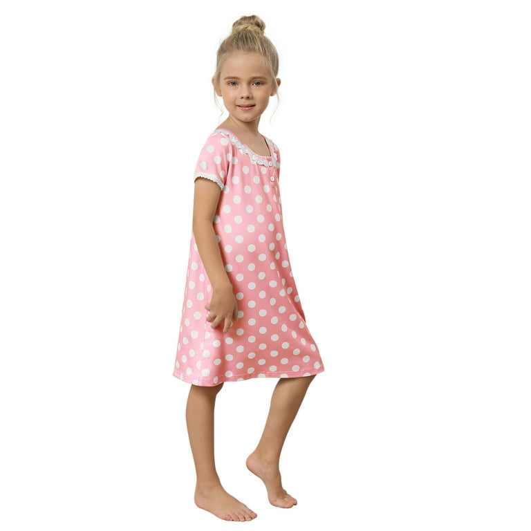 EFINNY Nightgowns Mom And Daughter Matching Family Nightdress Short Sleeve  Polka Dot Sleepshirt For Girls 6-12Y